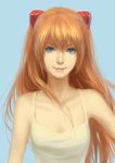  ask_(askzy) bad_id bad_pixiv_id blue_eyes brown_hair camisole highres lips long_hair neon_genesis_evangelion realistic shikinami_asuka_langley simple_background smile solo souryuu_asuka_langley upper_body 
