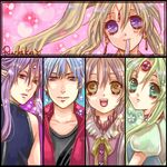  3girls access_time bad_id bad_pixiv_id blue_eyes brown_eyes dual_persona earrings finger_to_mouth finn_fish green_eyes jewelry kaitou_jeanne kamikaze_kaitou_jeanne kusakabe_maron long_hair lowres multiple_boys multiple_girls nagoya_chiaki oekaki purple_eyes signature sleeveless smile yamazaki_ruchiko 