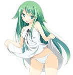  bad_id bad_pixiv_id bare_shoulders dansa dress dress_lift green_eyes green_hair long_hair navel panties saya saya_no_uta smile solo sundress underwear very_long_hair 