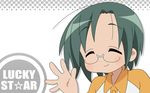  glasses green_hair lucky_star narumi_yui short_hair white 