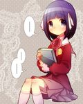  1girl book ebisawa_(alluviju) kami_nomi_zo_shiru_sekai purple_eyes purple_hair ribbon school_uniform shiomiya_shiori skirt solo 