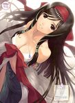  absurdres arms_behind_back black_hair breasts brown_eyes cleavage from_above hair_ribbon highres jewelry kaguya_(shining_hearts) large_breasts long_hair necklace ribbon shining_(series) shining_hearts shining_world solo tanaka_takayuki 