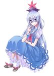  bad_id bad_pixiv_id bespectacled blue_eyes blue_hair breasts dress glasses hat kamishirasawa_keine long_hair medium_breasts pencil shoes solo tokin_hat touhou yuta_(ricochetsmain) 