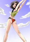  ass bad_id bad_pixiv_id black_eyes black_hair feet_out_of_frame idolmaster idolmaster_(classic) idolmaster_2 kikuchi_makoto kneepits looking_back ryuunagi_hyouga short_hair solo sports_bikini stretch swimsuit 