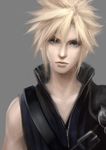  absurdres ask_(askzy) bad_id bad_pixiv_id blonde_hair blue_eyes cloud_strife final_fantasy final_fantasy_vii final_fantasy_vii_advent_children grey_background highres male_focus simple_background solo spiked_hair upper_body 