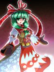  alternate_costume bad_id bad_pixiv_id bow breasts dress final_fantasy final_fantasy_xi frills front_ponytail green_eyes green_hair hair_bow hair_ribbon kagiyama_hina large_breasts mittens ribbon smile solo surcoat tama_home the_iron_of_yin_and_yang touhou white_mage 