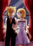  1girl adolescence_(vocaloid) bad_id bad_pixiv_id blonde_hair blue_eyes brother_and_sister cendrillon_(vocaloid) eye_contact hair_ornament hairclip holding_hands kagamine_len kagamine_rin looking_at_another necktie ryou_(fallxalice) siblings twins vocaloid 