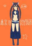  ameya_shioichi animal_ears bikini_top black_hair black_rock_shooter black_rock_shooter_(character) black_rock_shooter_(character)_(cosplay) boots brown_eyes cat_ears cosplay k-on! midriff nakano_azusa navel shorts solo twintails 