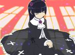  bad_id bad_pixiv_id bangs black_hair blunt_bangs closed_eyes dress flower frills gokou_ruri gothic_lolita hairband highres lolita_fashion long_hair mole mole_under_eye ore_no_imouto_ga_konna_ni_kawaii_wake_ga_nai purple_flower purple_rose rose senya_fuurin sitting solo 