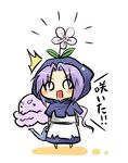  1boy 1girl chibi flower flower_on_head hood kumoi_ichirin o_o open_mouth touhou translated unzan viva!! watering_can 