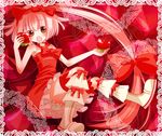  apple blush boots bow brown_eyes dress food fruit hello_kitty hello_kitty_to_issho! holding holding_food holding_fruit long_hair nekomura_iroha pink_hair solo very_long_hair vocaloid yyukke 