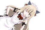  :p akanbe alternate_costume animal_ears artist_request blonde_hair blush bow bowtie cat_ears enmaided hair_ribbon hand_on_hip long_hair maid maid_headdress one_eye_closed perrine_h_clostermann ribbon solo strike_witches tongue tongue_out world_witches_series wrist_cuffs yellow_eyes 