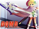  bianca's_daughter blonde_hair blue_eyes boots bow cape dragon_quest dragon_quest_v gloves hair_bow huge_weapon magic pink_cape short_hair skirt sword tenjou_ryuka wallpaper weapon 