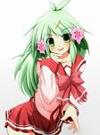  blush fang gen_4_pokemon green_eyes green_hair personification pokemon rakkogawa_rinro school_uniform shaymin solo 