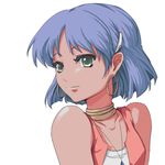  bandeau bare_shoulders blue_hair bob_cut dark_skin earrings fugiwara_nagato fushigi_no_umi_no_nadia green_eyes hair_ornament hairclip jewelry lowres nadia neck_ring necklace solo strapless tubetop vest 