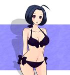  ahoge bikini blue_hair brown_eyes highres idolmaster idolmaster_(classic) idolmaster_2 maiko_(yoshida308) miura_azusa navel short_hair solo swimsuit 