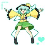  frills green_eyes hat heart komeiji_koishi outstretched_arms silver_hair skirt solo spread_arms touhou urushi wide_sleeves 