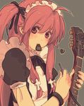  ahoge alternate_costume angel_beats! cross enmaided guitar instrument long_hair maid mouth_hold pink_eyes pink_hair plectrum solo two_side_up yaruse yui_(angel_beats!) 