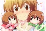  brown_eyes brown_hair chibi hagiwara_yukiho hand_puppet heart heart_of_string idolmaster idolmaster_(classic) idolmaster_2 multiple_persona puppet short_hair yuu-yuu 