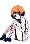  aran_sweater bottomless brown_hair kinuhata_saiai kneehighs kouji_(campus_life) multicolored multicolored_clothes multicolored_legwear petite socks solo striped striped_legwear sweater to_aru_kagaku_no_railgun to_aru_majutsu_no_index 