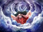  bad_id bad_pixiv_id black_hair cloud full_moon highres houraisan_kaguya japanese_clothes kagu_(a_hazy_moon) long_hair moon night red_eyes solo star touhou 