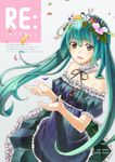  aqua_eyes aqua_hair bad_id bad_pixiv_id dress flower hair_flower hair_ornament hatsune_miku head_wreath highres ichiko_oharu long_hair solo thighhighs twintails vocaloid 