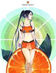  arancia black_hair food fruit midriff orange orange_skirt original oversized_object shiki_karuta skirt solo twintails 