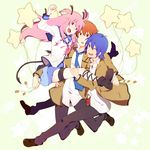  2boys angel_beats! balloon blue_eyes blue_hair brown_eyes brown_hair chry_(112ch) fang hinata_(angel_beats!) jumping long_hair multiple_boys one_eye_closed otonashi_(angel_beats!) pink_eyes pink_hair school_uniform serafuku short_hair star star_balloon yui_(angel_beats!) 