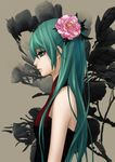  ask_(askzy) bad_id bad_pixiv_id flower green_eyes green_hair hair_flower hair_ornament hatsune_miku highres long_hair profile solo vocaloid 