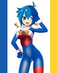  allenby_beardsley antenna_hair bad_id bad_pixiv_id blue_bodysuit blue_eyes blue_hair bodysuit bow g_gundam gundam hand_on_hip mobile_trace_suit multicolored multicolored_bodysuit multicolored_clothes one_eye_closed open_mouth pose red_bodysuit rondo_bell shirt short_hair solo taut_clothes taut_shirt yellow_bow 