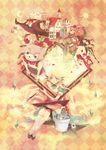  alice_(wonderland) alice_in_wonderland apron art_brush bucket card card_creature castle cat chris4708 fish flower highres lying_card monocle multiple_girls mushroom oekaki_musume paintbrush painting pocket_watch queen_of_hearts rose watch white_rabbit 