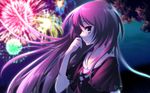  aerial_fireworks dress fireworks flyable_heart game_cg highres itou_noiji kimi_no_nagori_wa_shizuka_ni_yurete long_hair outdoors shirasagi_mayuri solo wallpaper 