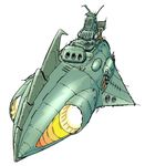  cannon destroyer gamilas military military_vehicle nishikawa_shinji no_humans ship simple_background solo space_craft turret uchuu_senkan_yamato warship watercraft 