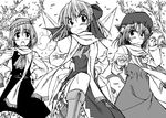  animal_ears bad_id bad_pixiv_id bow breath cat_ears cat_tail chen cirno cold greyscale hair_bow hat monochrome multiple_girls necktie nonodera_minku rumia scarf short_hair tail touhou wings 