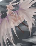  animal_ears back flying grey highres kneehighs looking_back mokomeri mystia_lorelei socks solo touhou wings 