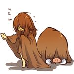  brown_hair gen_2_pokemon hair_over_eyes hitec moemon personification piloswine pokemon pokemon_(creature) simple_background translated tusks white_background 