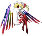  alternate_wings blazblue blonde_hair flandre_scarlet full_body hat lambda-11 mazeran persona ponytail short_hair side_ponytail solo sword touhou transparent_background weapon wings 