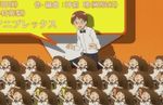  6+girls animated animated_gif apron bow bowtie brown_hair clone glasses long_hair march minigirl multiple_girls non-web_source screencap takanashi_souta taneshima_popura waiter waitress working!! 