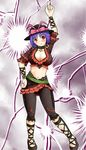  blush breasts cleavage crop_top final_fantasy final_fantasy_xi hat kein large_breasts lightning midriff nagae_iku navel purple_hair red_eyes saturday_night_fever solo the_iron_of_yin_and_yang touhou 