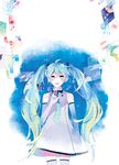  blue_eyes blue_hair dress girl hatsune_miku long_hair necktie open_mouth solo tagme twintails very_long_hair white 