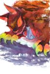  bad_id bad_pixiv_id bakeneko cat demon mononoke no_humans saburou_(carocu) traditional_media youkai 