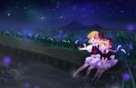  amo barefoot blonde_hair bloomers blue_eyes dock fang flower hair_ribbon highres lily_of_the_valley medicine_melancholy mountain multiple_girls nature night outstretched_arms red_eyes ribbon rumia short_hair sitting sky soaking_feet spread_arms star_(sky) starry_sky touhou underwear water 