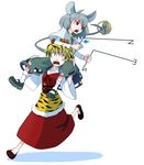  animal_ears blonde_hair carrying dowsing_rod grey_hair hair_ornament jewelry kansuke_(bubuduke) mouse mouse_ears mouse_tail multiple_girls nazrin pendant red_eyes riding short_hair shoulder_carry sitting sitting_on_person tail toramaru_shou touhou 