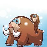  =_= androgynous blush_stickers brown_hair gen_4_pokemon goggles hitec long_hair mamoswine mittens moemon open_mouth personification pokemon pokemon_(creature) riding snowing tusks 