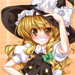  bad_id bad_pixiv_id blonde_hair bow colorized gotou_nao grin hair_bow hat highres kirisame_marisa long_hair lozelia smile solo touhou upper_body witch_hat yellow_eyes 