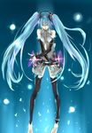  absurdres aqua_eyes aqua_hair bad_id bad_pixiv_id barefoot breast_squeeze breasts bridal_gauntlets hatsune_miku hatsune_miku_(append) highres long_hair medium_breasts necktie open_mouth solo thighhighs twintails very_long_hair viral_(fortis) vocaloid vocaloid_append 