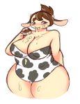  animal_humanoid big_breasts bovine breasts clothed clothing cow_humanoid cream eating female food humanoid looking_at_viewer mammal nipple_bulge simple_background solo unknown_artist white_background 