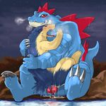  3_toes anal anal_penetration blush cum cum_drip cum_in_ass cum_inside d_lion dripping duo erection feral feraligatr gay holding interspecies knot male nintendo open_mouth outside penetration penis pok&#233;mon pokemon rain red_eyes sex tears tongue tongue_out typhlosion video_games water wet 