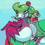  2018 beverage big_butt boiful bounsweet butt cup digital_drawing_(artwork) digital_media_(artwork) eyelashes facesitting female flora_fauna humanoid nintendo open_mouth plant pok&eacute;mon pok&eacute;mon_(species) steenee tea tsareena video_games wide_hips 