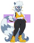 anthro breasts clothing female jinu lemur mammal primate purple_eyes shirt smile sonic_(series) tangle_the_lemur tank_top thick_thighs under_boob wide_hips 